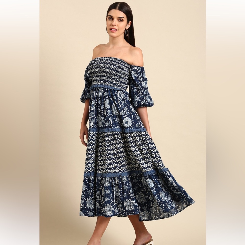 Elegant Blue Off-Shoulder Dress